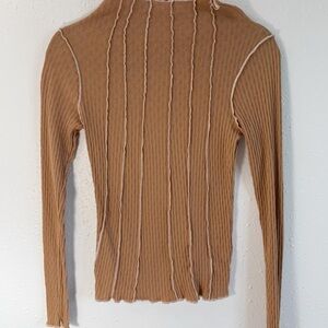 Ces Femme Tan Ribbed Fitted Blouse‎
